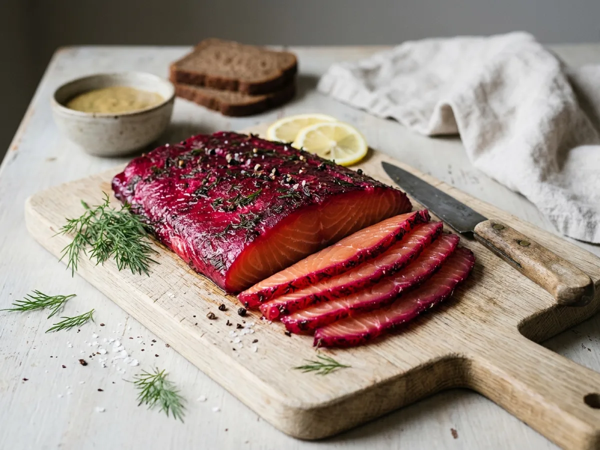Beetroot-Cured Gravlax — recipe photo