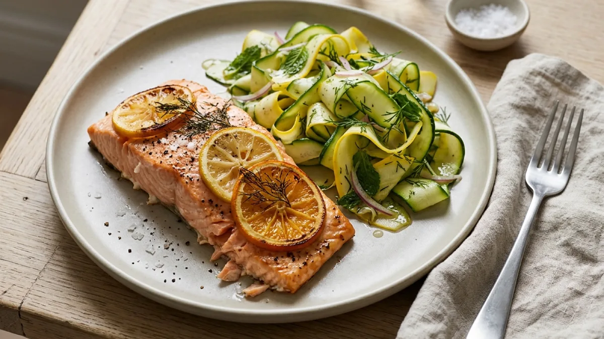 Citrus-Baked Salmon with Zucchini Salad