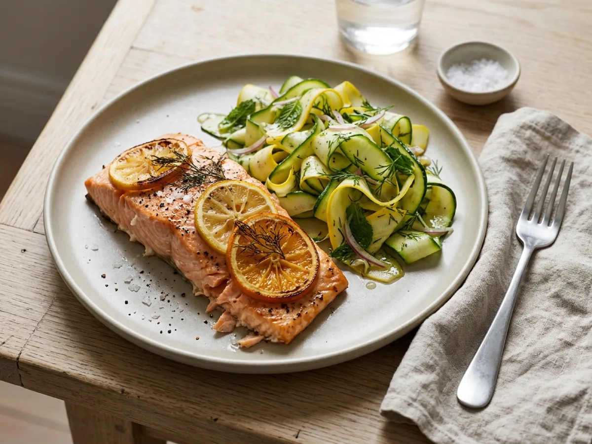 Citrus-Baked Salmon with Zucchini Salad — recipe photo