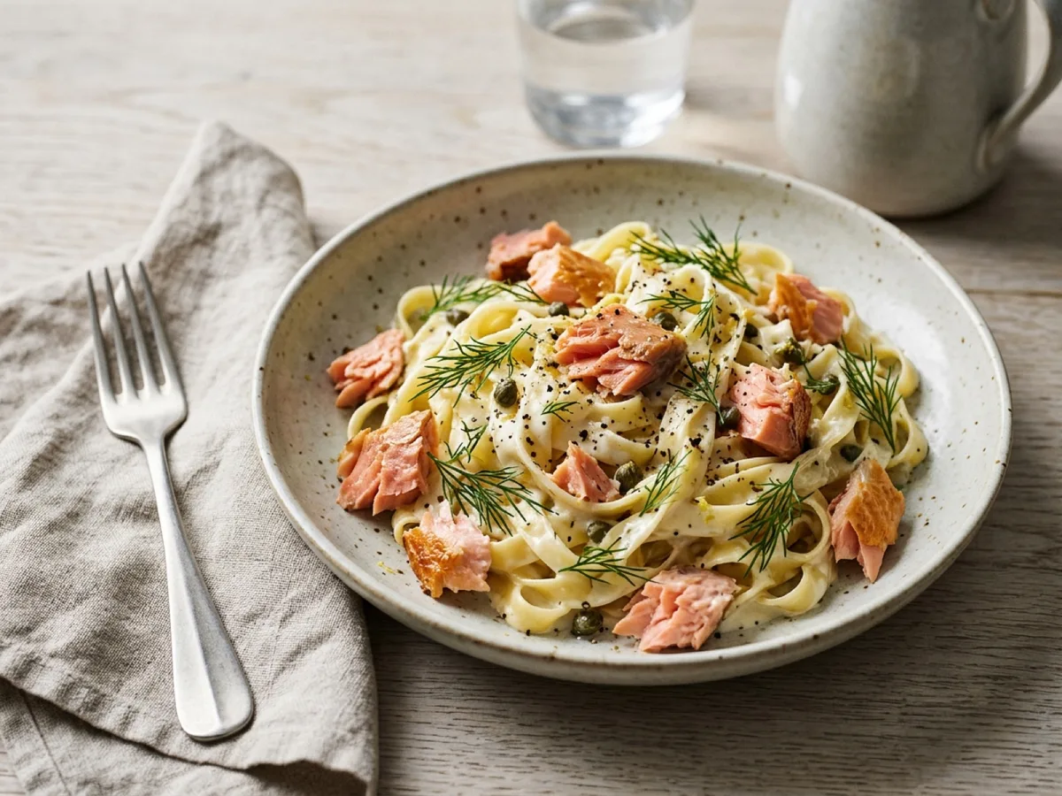 Creamy Pasta with Hot-Smoked Salmon — recipe photo