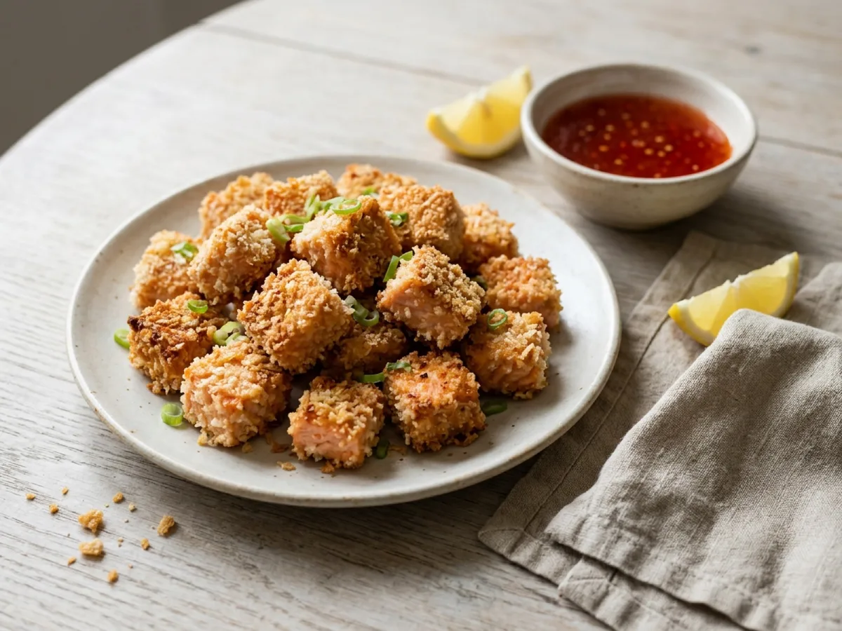 Panko-Crisp Salmon Bites with Sweet Chili — recipe photo
