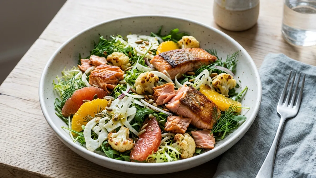 Crispy Salmon with Cauliflower and Citrus Salad