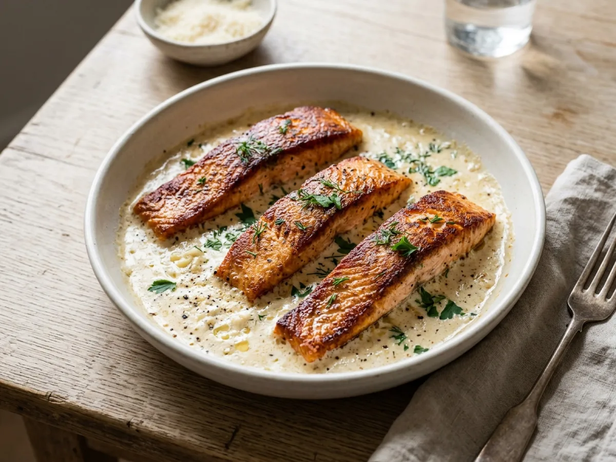 Crispy Salmon in Creamy Parmesan Sauce — recipe photo