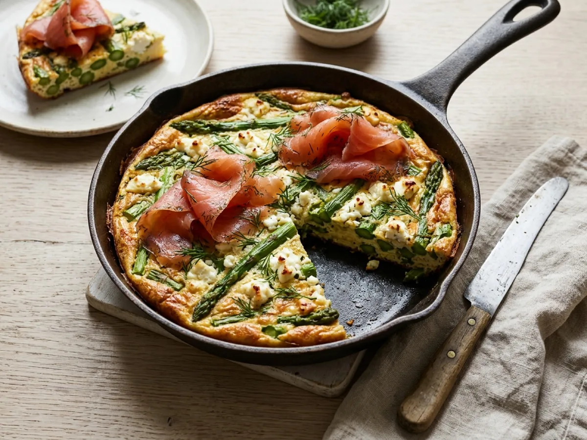 Frittata with Gravlax, Asparagus and Feta — recipe photo
