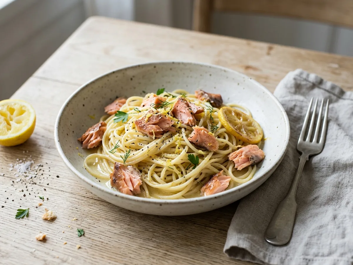 Pasta al Limone with Hot-Smoked Salmon — recipe photo