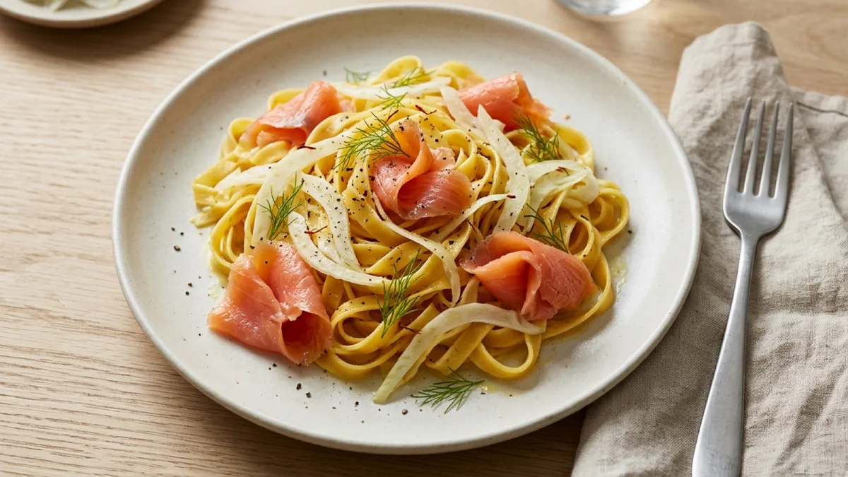Saffron Pasta with Fennel and Cold-Smoked Salmon