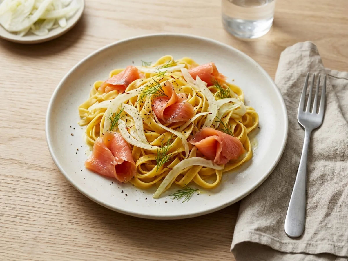Saffron Pasta with Fennel and Cold-Smoked Salmon — recipe photo