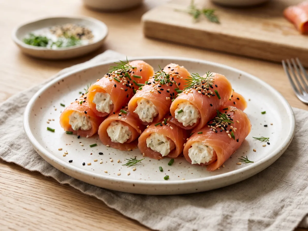 Smoked Salmon Rolls with Horseradish Cream and Sesame — recipe photo