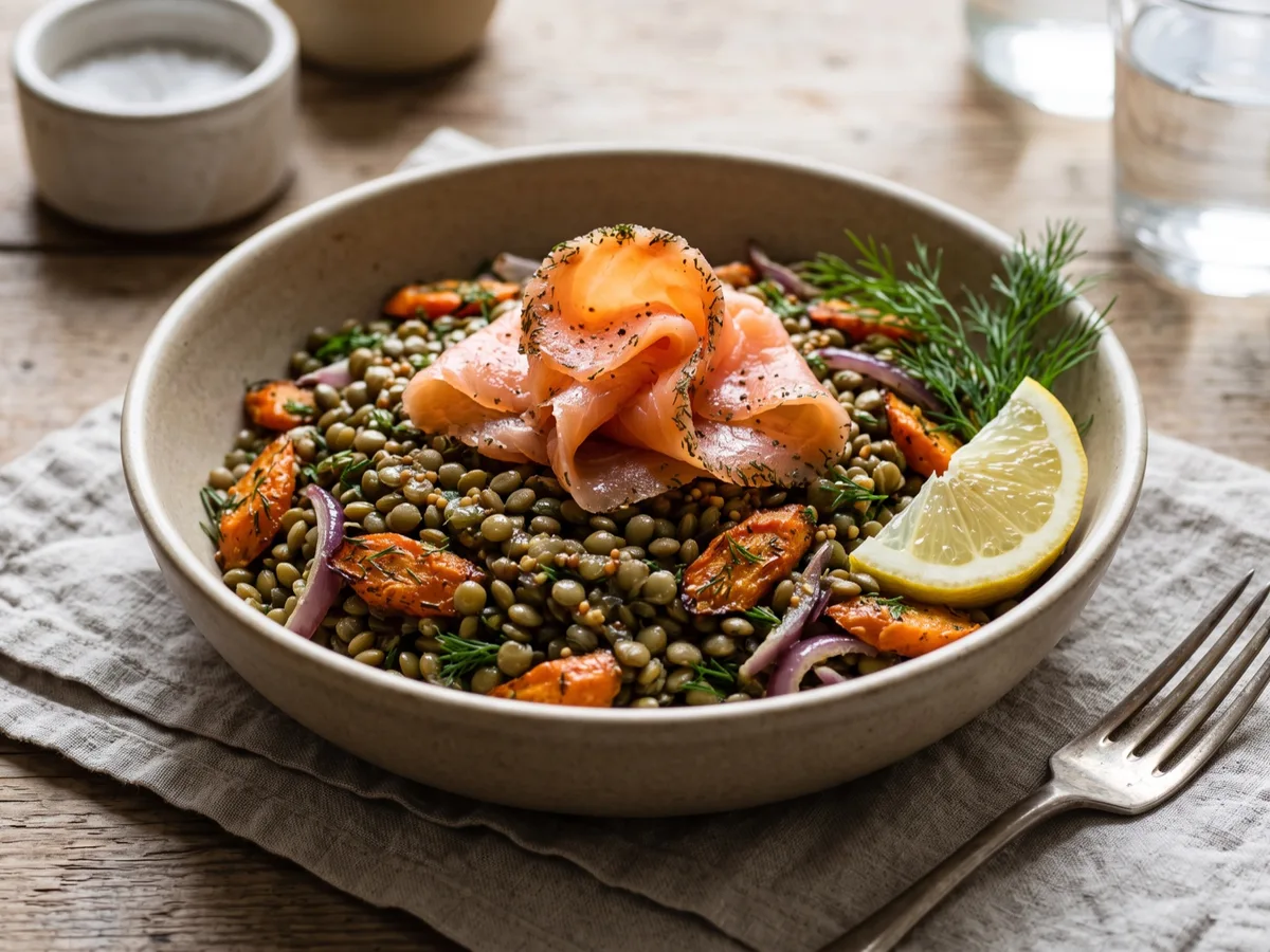Warm Lentil Salad with Gravlax — recipe photo